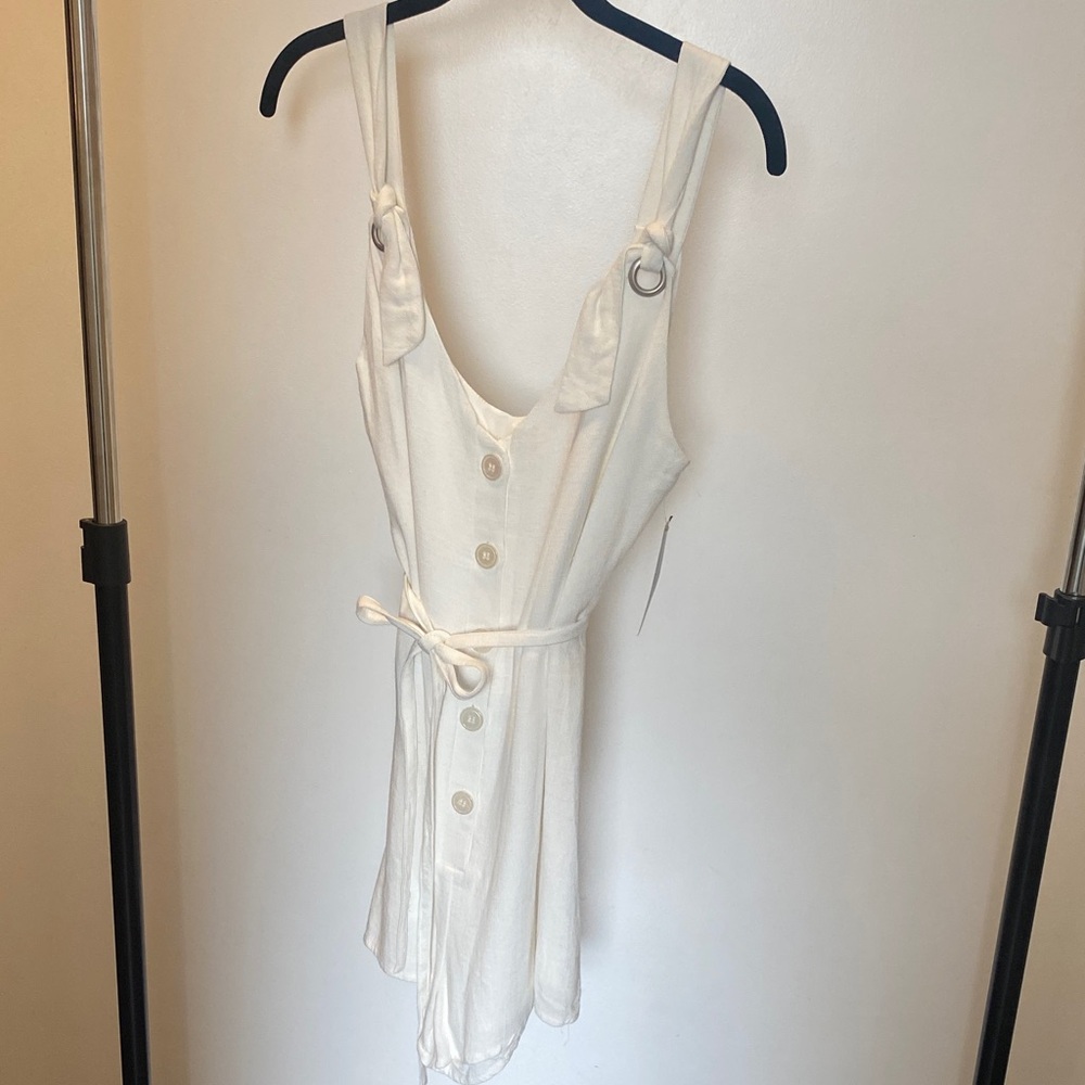 White Button-Down Sleeveless Romper - Picture 1 of 14